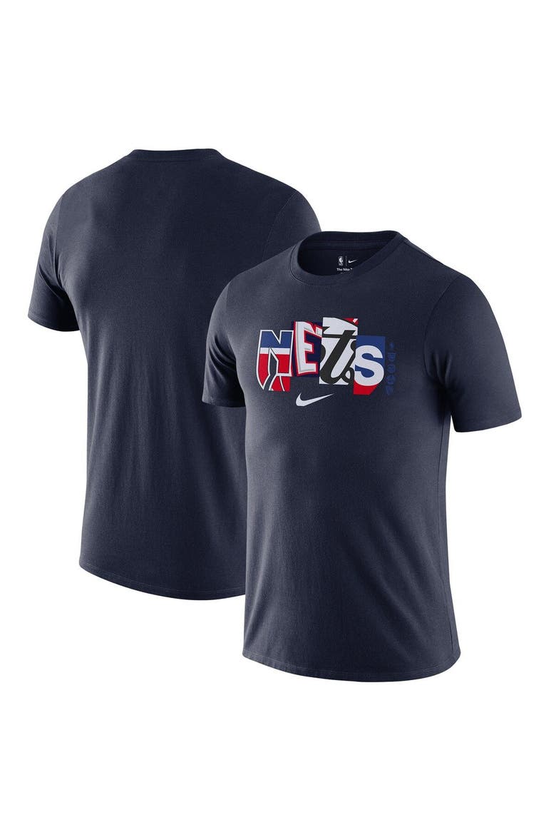 Men's Nike Navy Brooklyn Nets 2021/22 City Edition Essential Wordmark Collage T-Shirt, Main, color, Navy