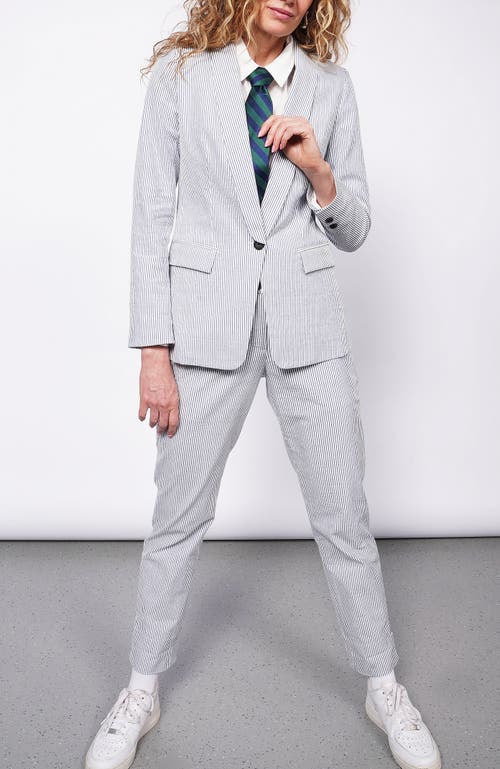 Wildfang The Empower Seersucker Tux Blazer In Navy/white