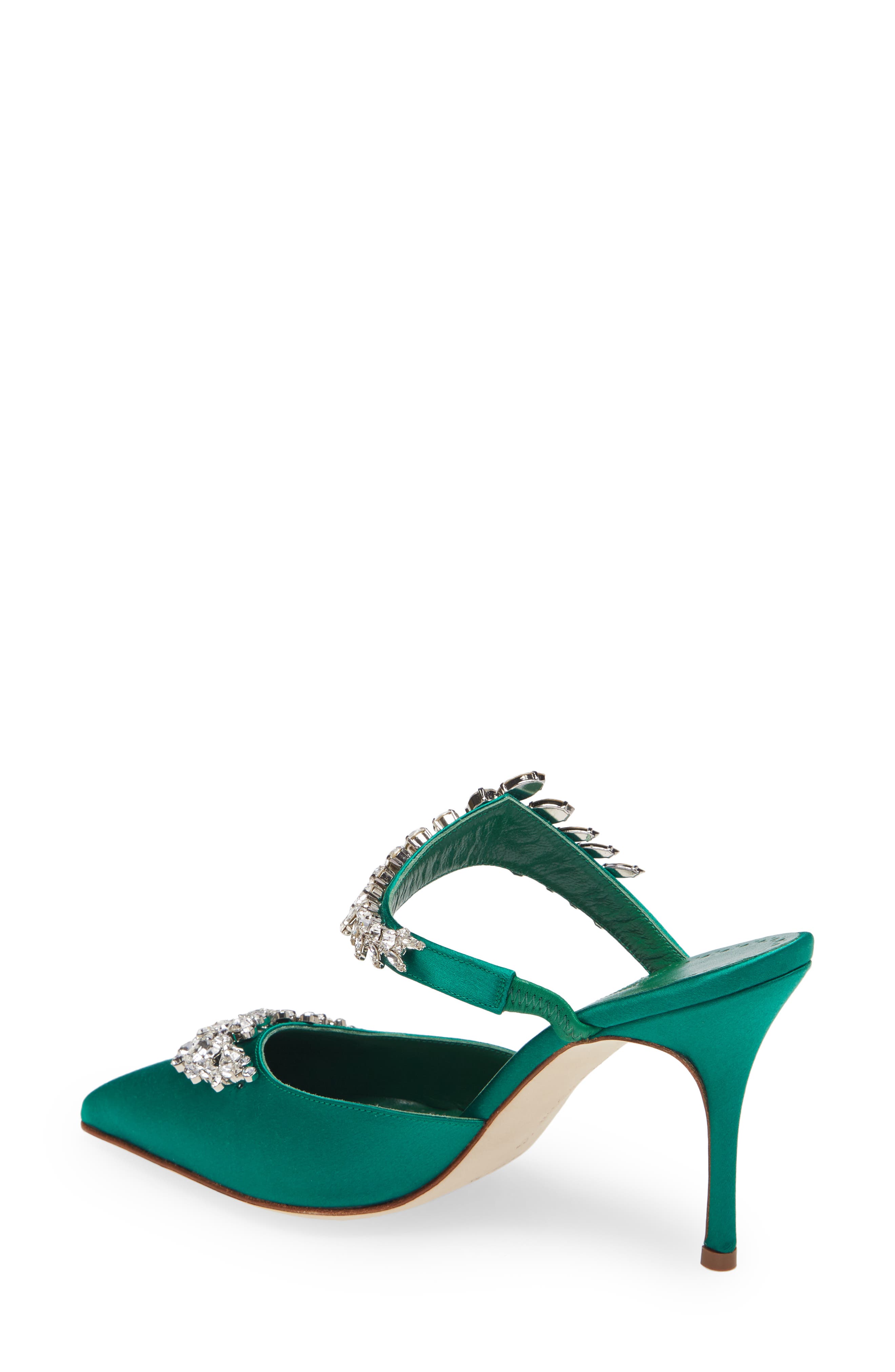 Manolo Blahnik Lurum Crystal Leaf Pointed Toe Mule, Alternate, color, 