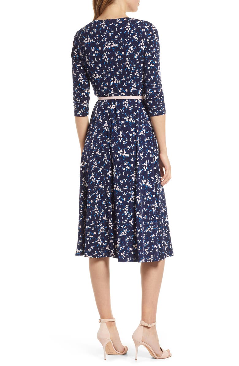 Harper Rose Floral Keyhole Neck Belted Midi Dress, Alternate, color, 