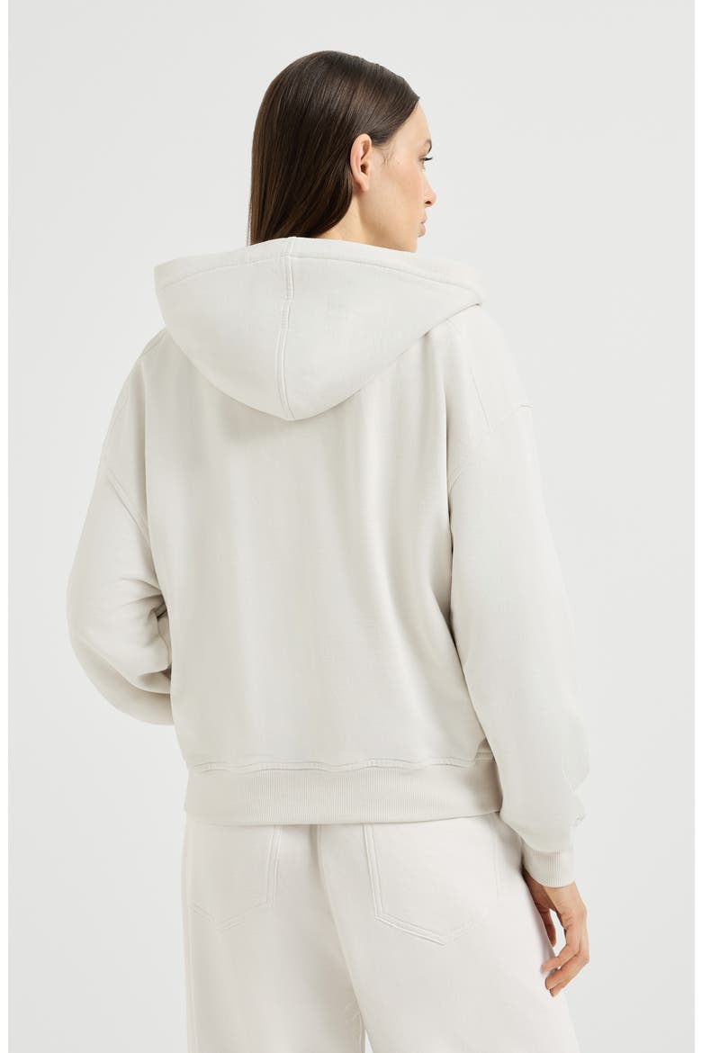 Cotton smooth French terry topwear with shiny zipper pull, Alternate, color, Milk
