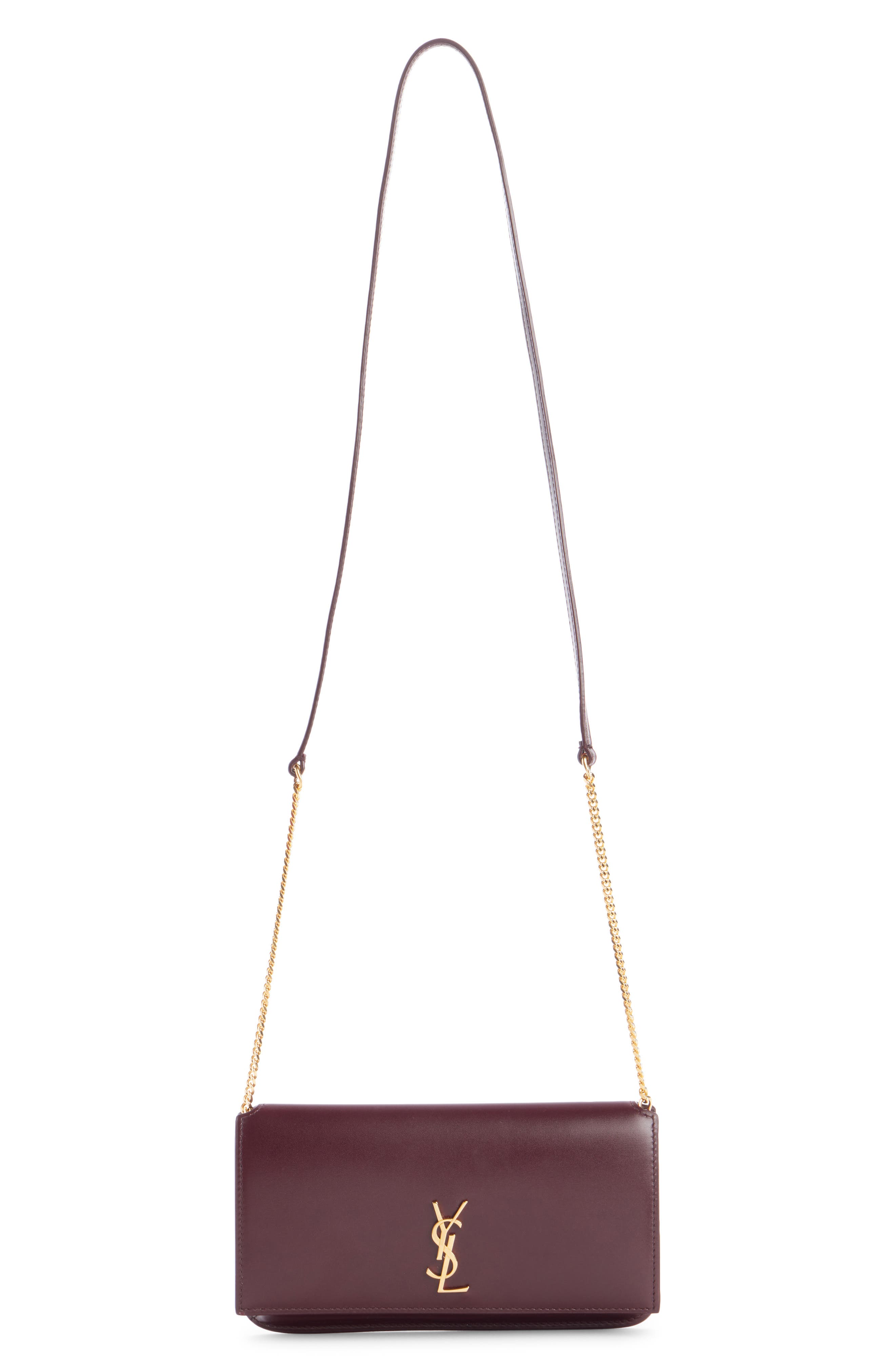 Cassandre Patent Leather Crossbody Phone Holder, Alternate, color, ROUGE CABERNET