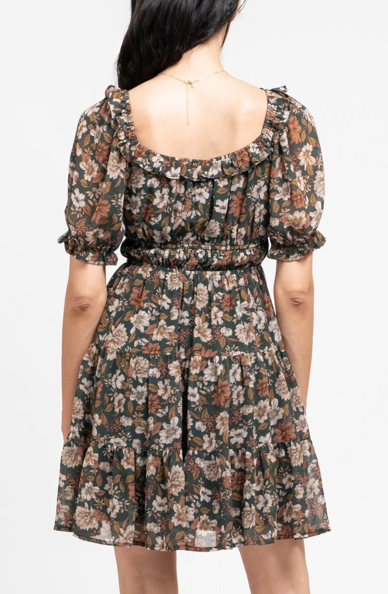 AUGUST SKY Floral Empire Waist Dress, Alternate, color, Hunter Green Multi