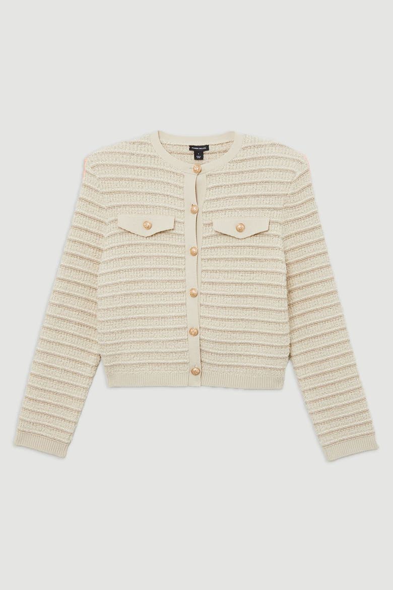 Textured Military Trim Knit Jacket, Alternate, color, Cream
