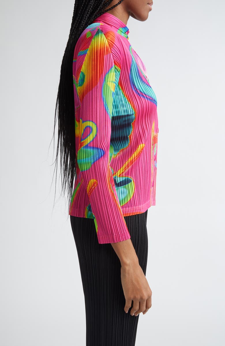 Pleats Please Issey Miyake Thermal Foods Print Pleated Cardigan, Alternate, color, 