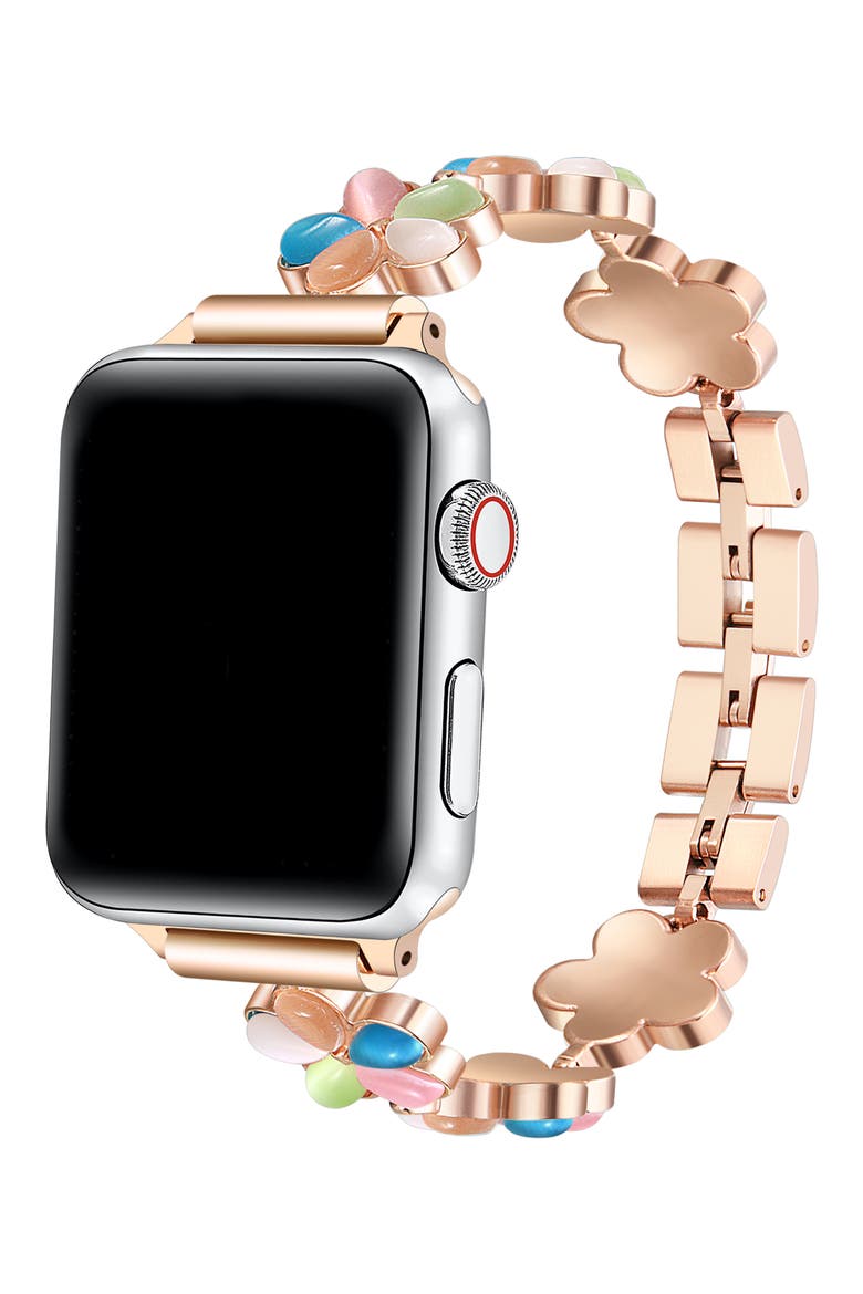 June Flower Bracelet Apple Watch® Watchband, Alternate, color, ROSE GOLD MULTI