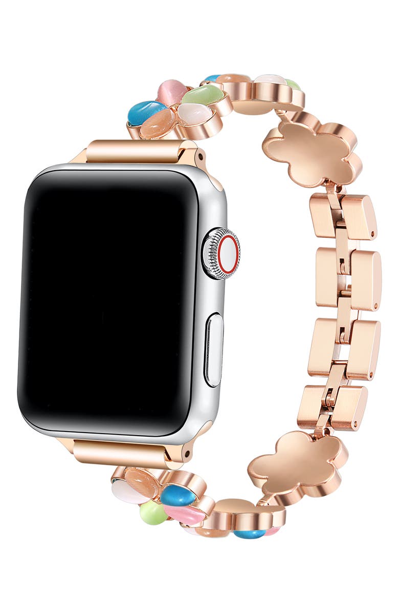 The Posh Tech June Flower Bracelet Apple Watch<sup>®</sup> Watchband, Alternate, color, Rose Gold Multi