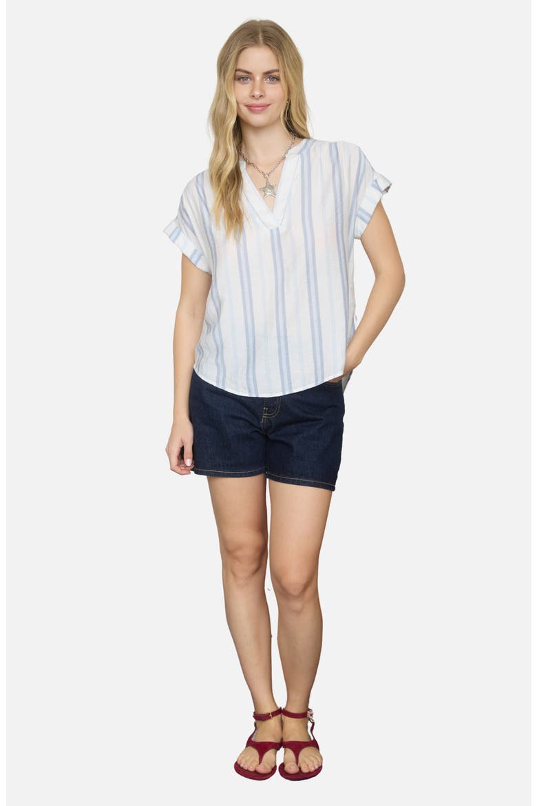 Stripe Split Neck Top, Alternate, color, LIGHT BLUE