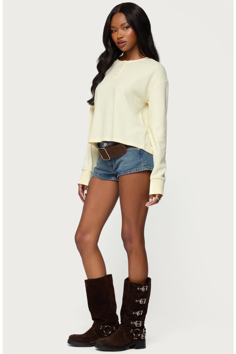 Deni Long Sleeve Waffle Stitch Henley, Alternate, color, YELLOW