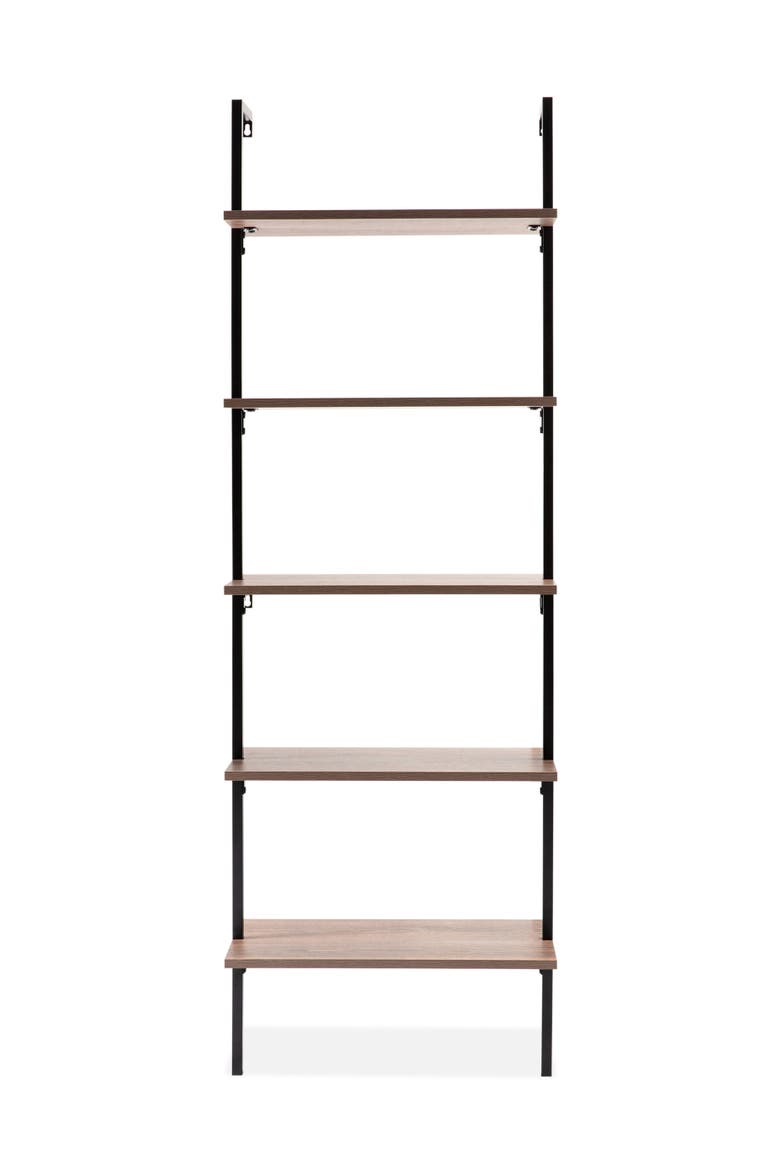 Madera Classic Industrial Shelf Wood Wall-Mounted Open Ladder Bookcase with Metal Frame, Alternate, color, Brown/Black