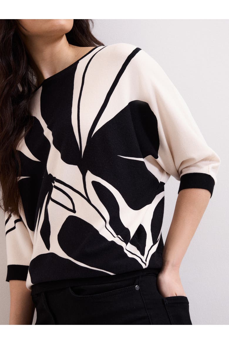 Printed Round Neck Knit Faith Jumper, Alternate, color, Black/Ivory