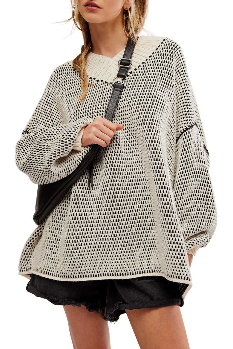 Maisie Oversize Sweater, Main, color, IVORY BLACK COMBO