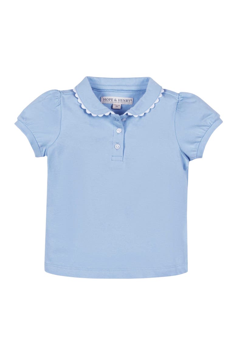 Girls' Organic Puff Sleeve Polo, Kids, Alternate, color, Classic Blue with White
