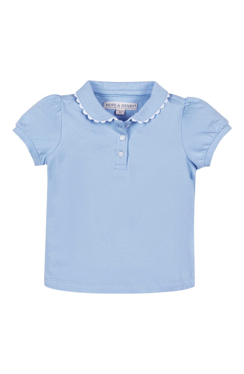 Hope & Henry Girls' Organic Puff Sleeve Polo, Kids, Alternate, color, Classic Blue With White