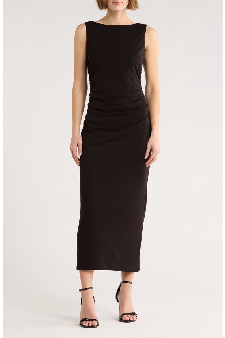 Ruched Sleeveless Dress, Main, color, BLACK