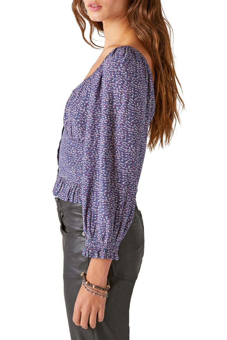 Floral Smocked Button-Up Blouse, Alternate, color, NAVY MULTI