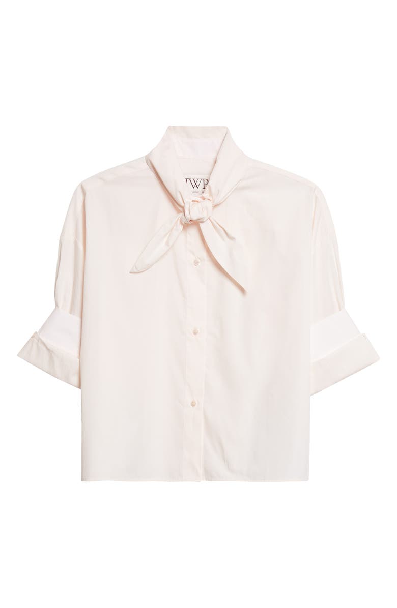 TWP Tie Neck Button-Up Crop Top, Main, color, Sheer Pink