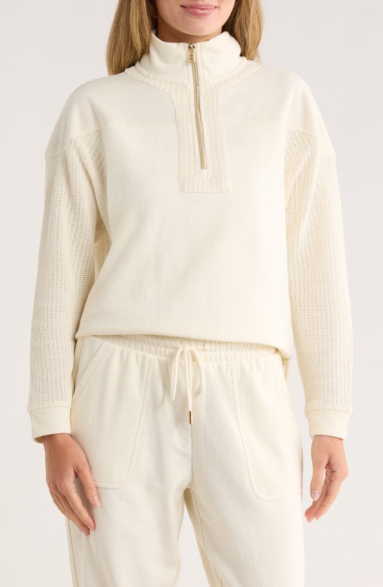 Nanette Lepore Play Seamed Quarter Zip Pullover, Main, color, Cannoli Cream
