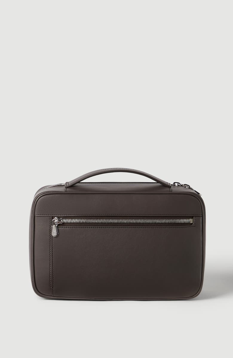 Brunello Cucinelli Calfskin beauty case, Alternate, color, Chocolate