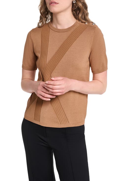 K Short Sleeve Sweater with Shoulder Buttons