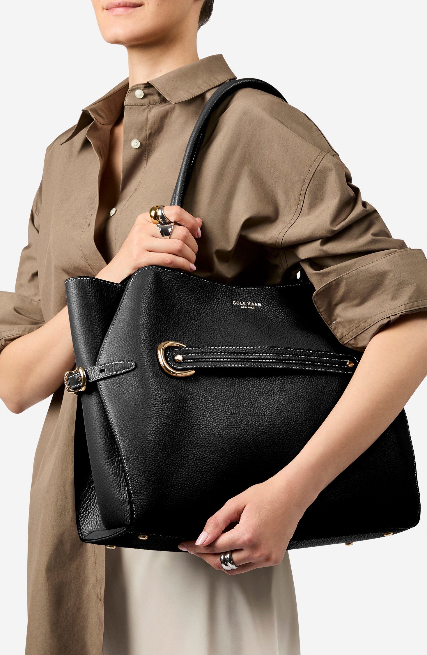 Vivianne Leather Tote, Alternate, color, BLACK