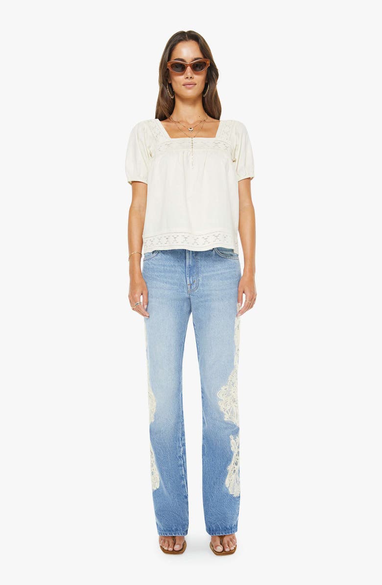 MOTHER The Memory Lane Embroidered Trim Puff Sleeve Top, Alternate, color, Early Bird