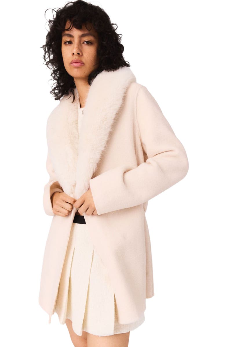 maje Belted short coat, Alternate, color, Ecru