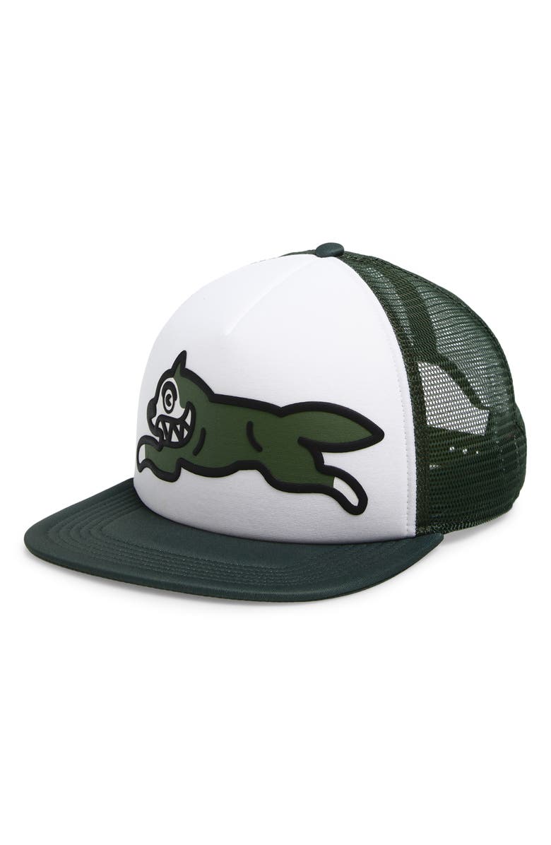 ICECREAM Running Dog Trucker Hat, Main, color, Bronze Green