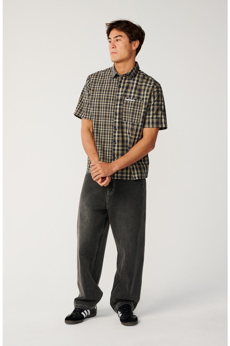 Archive Mix Up Check Short Sleeve Cotton Button-Up Shirt, Alternate, color, DARK NAVY