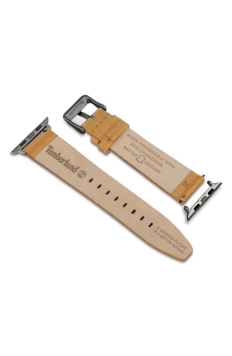 Timberland Leather 20mm Smartwatch Watchband, Alternate, color, Camel