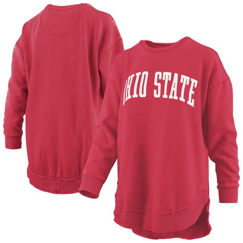 Pressbox Scarlet Ohio State Buckeyes Melange Poncho Vintage Fleece Long Sleeve Pullover Sweatshirt In Red