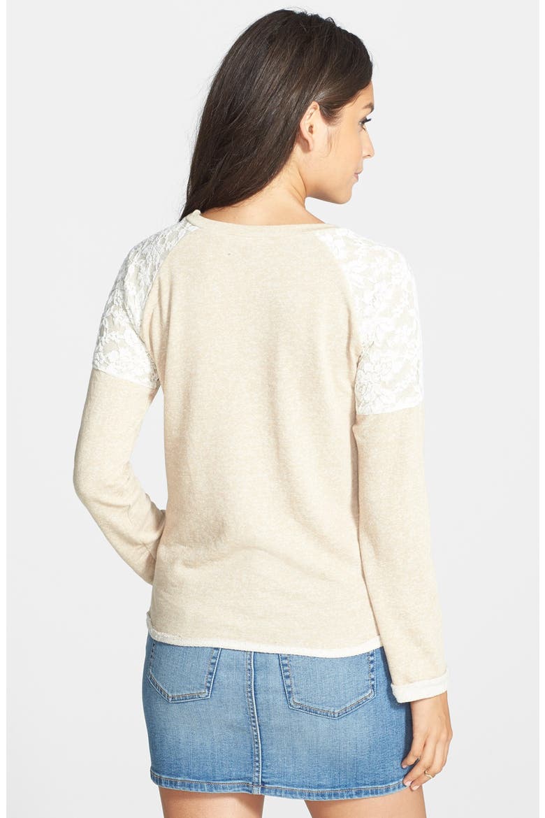 Crochet Shoulder Fleece Sweatshirt, Alternate, color, TAN