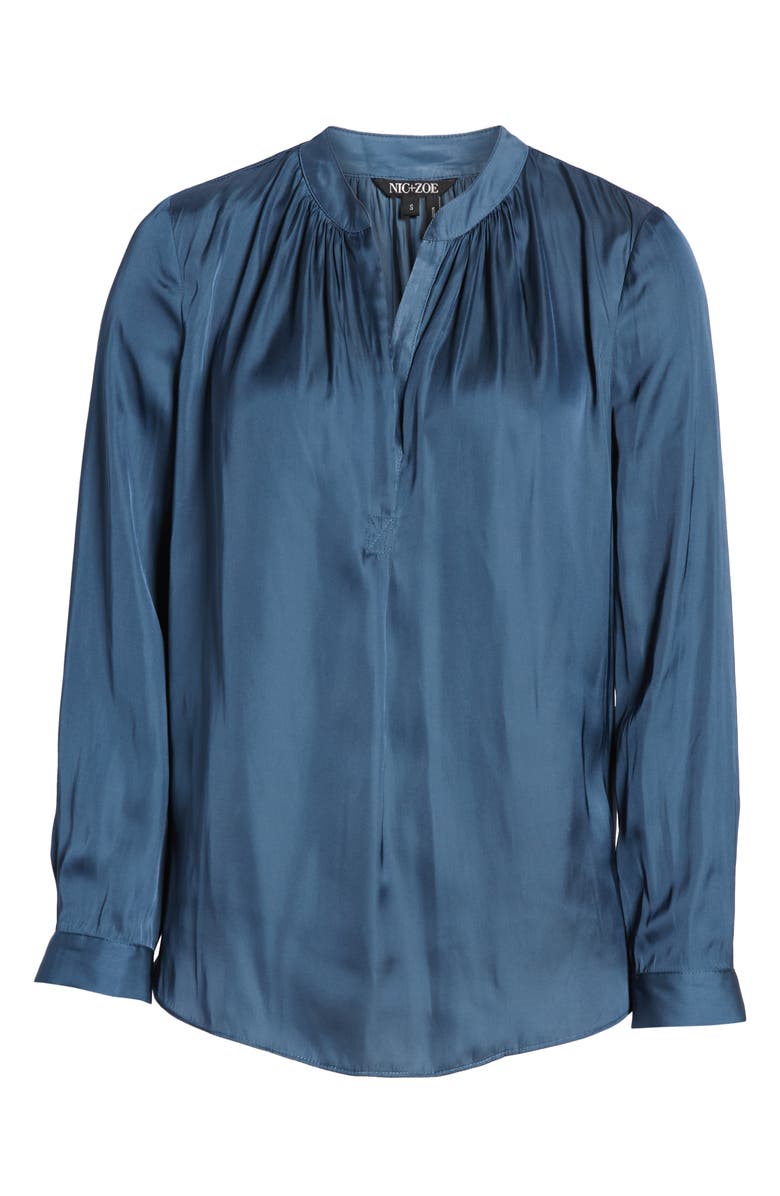 NIC+ZOE Destination Split Neck Blouse, Alternate, color, Indigo Sea