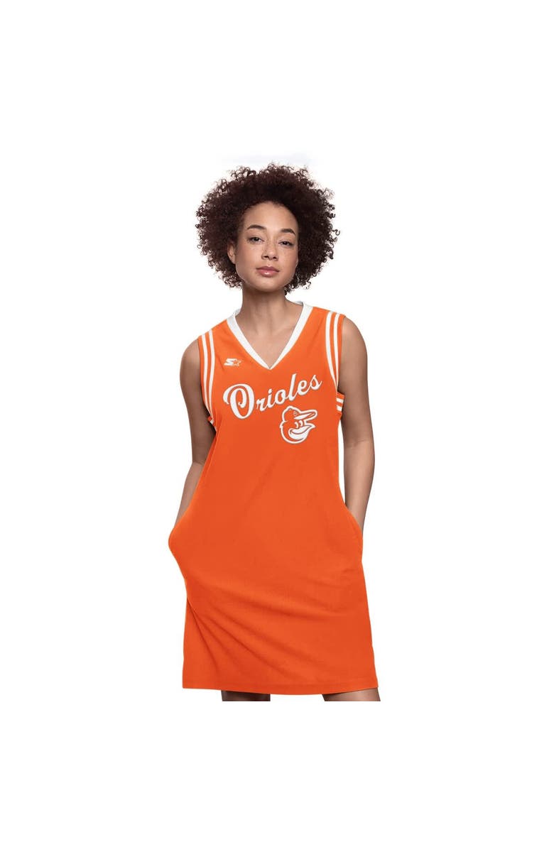 STARTER Women's Starter  Orange Baltimore Orioles Fast Track Sneaker V-Neck Dress, Alternate, color, 