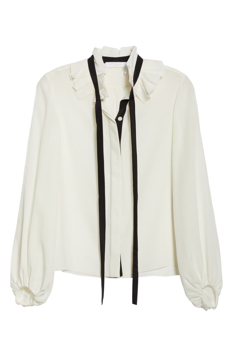 Chloé Ruffle Tie Neck Silk Blouse, Alternate, color, 