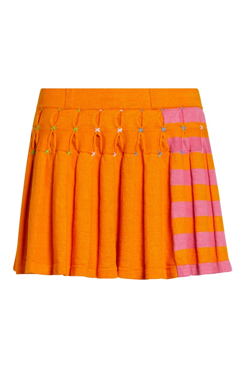 Embroidered Pleated Linen Blend Miniskirt, Alternate, color, ORANGE