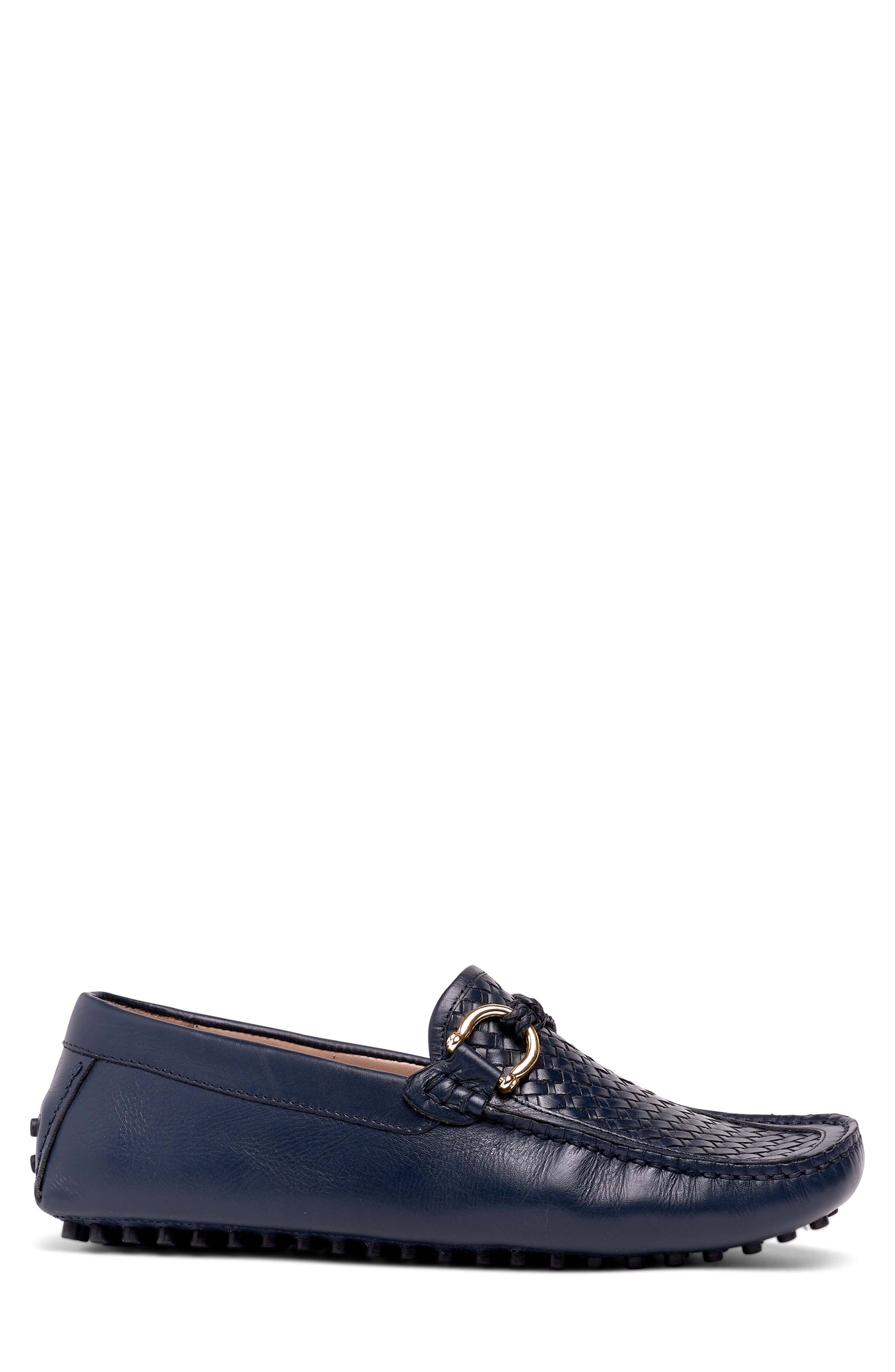 Malone Woven Leather Driver, Alternate, color, NAVY BLUE
