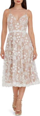 Dress the Population Tahani Floral Embroidered Fit & Flare Midi Dress