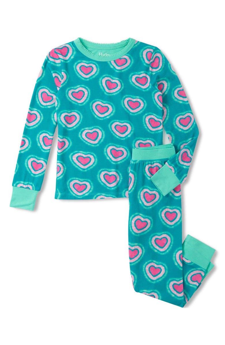 Hatley Kids' Glow in the Dark Hearts Print Fitted Two-Piece Pajamas, Main, color, 