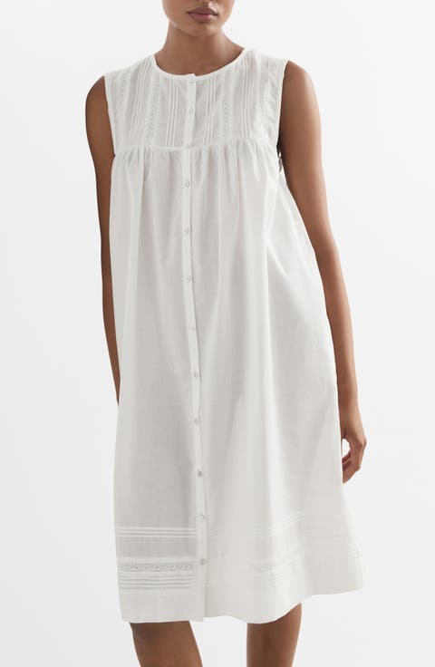 Pintuck Accent Sleeveless Cotton Nightgown