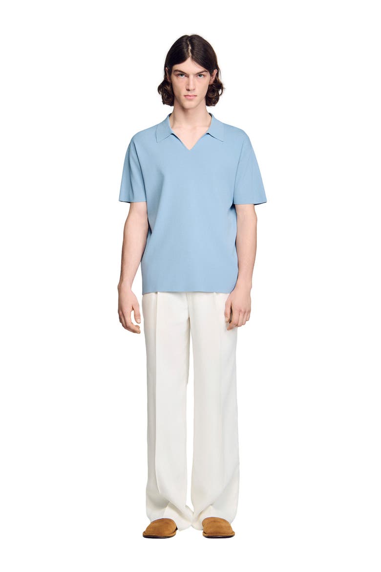 Stretch knit polo shirt, Alternate, color, Sky blue