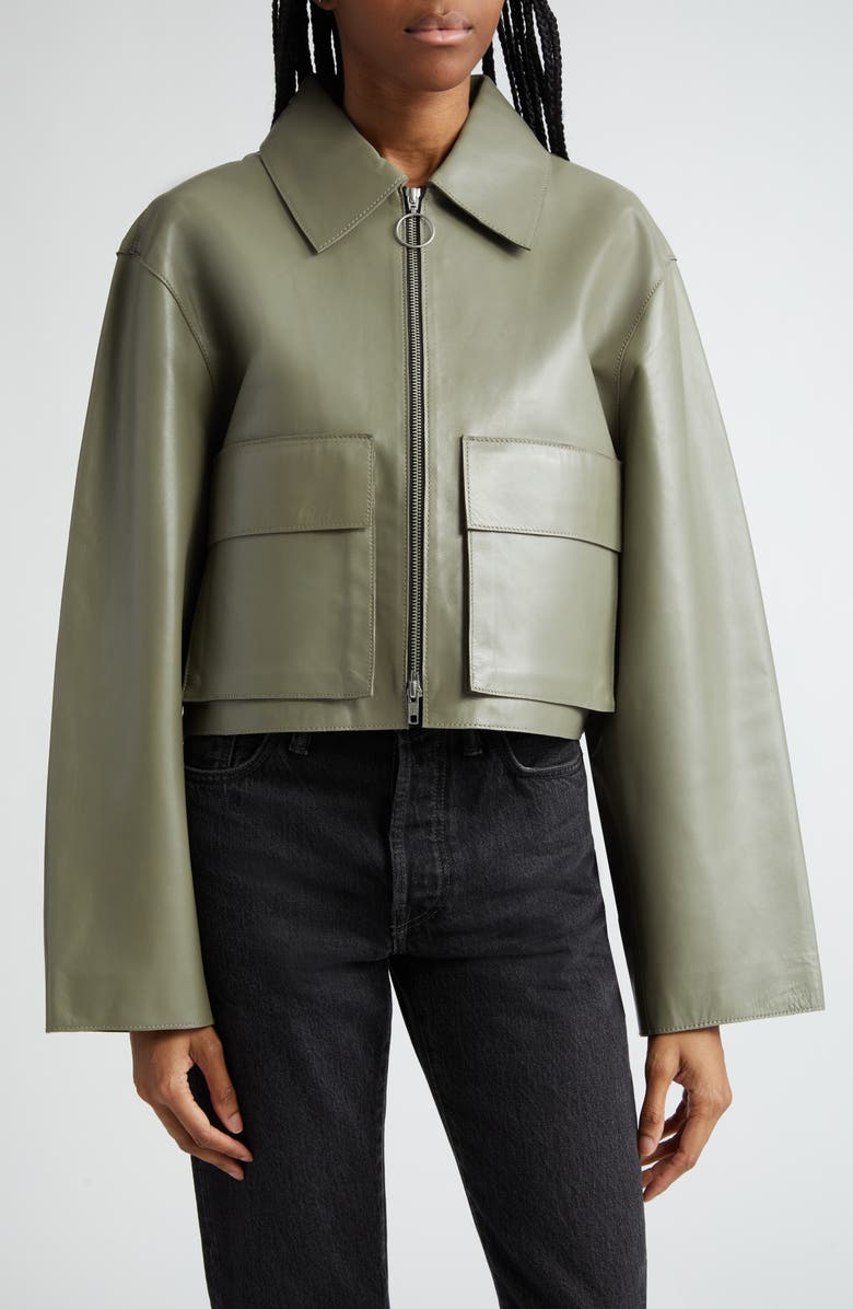 Stand Studio Gretel Boxy Crop Lambskin Leather Jacket, Main, color, 