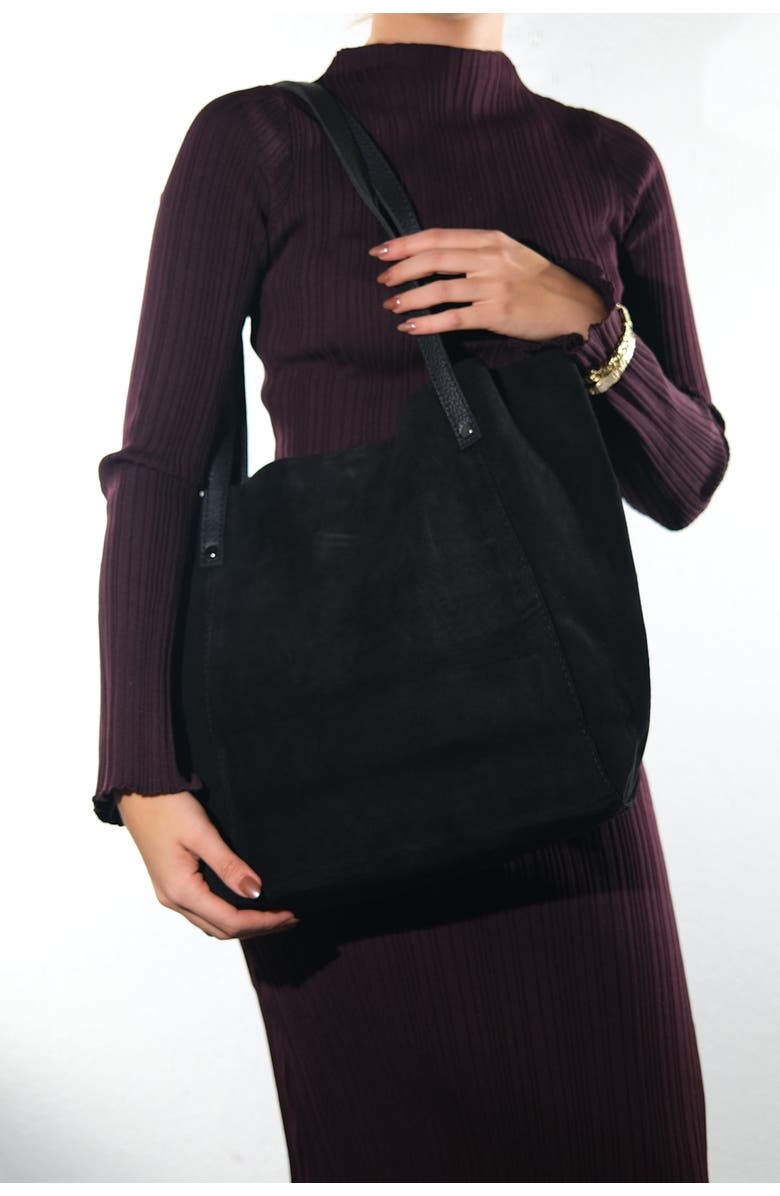 Forever & Always Shoes Tranzia Leather Shoulder Bag, Alternate, color, Black Suede