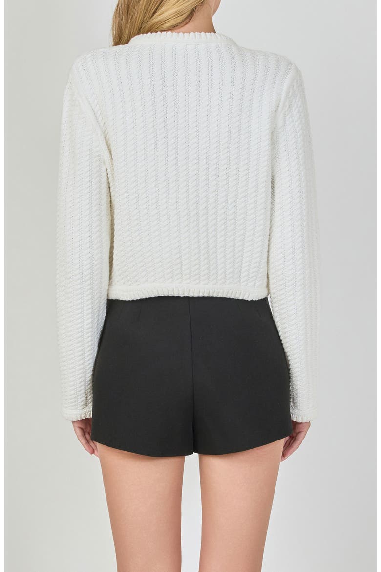 Beaded Flower Embellishment Cable Knit Pointelle Sweater, Alternate, color, WHITE