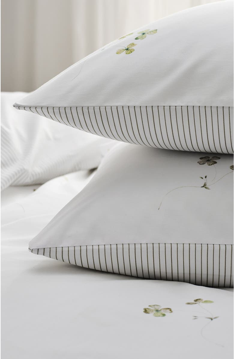 CHRISTY Clover Romantic Floral Striped Reversible Pillowcase Pairs, Alternate, color, Green