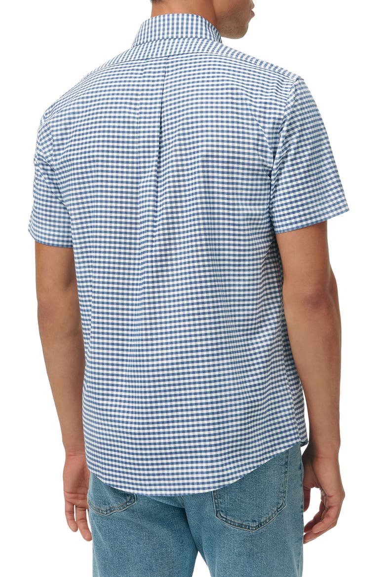 Gingham Short Sleeve Stretch Cotton Button-Down Shirt, Alternate, color, TRUE NAVY GINGHAM