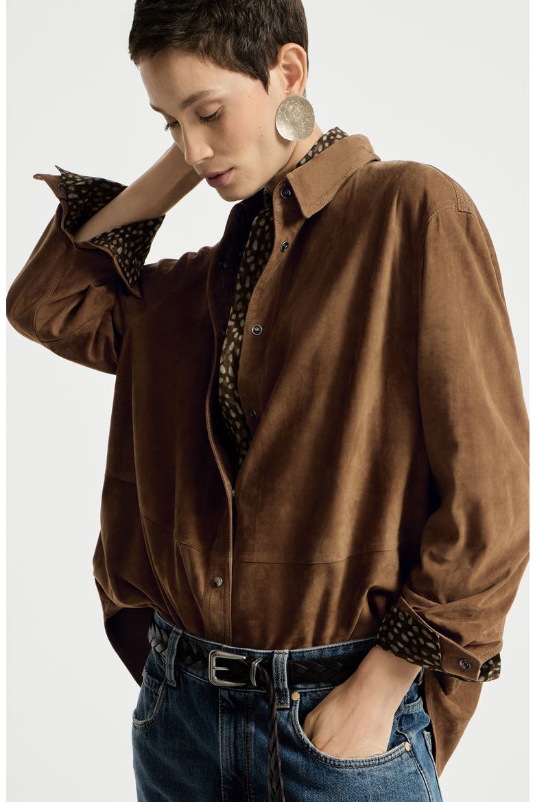 Suede shirt with monili, Alternate, color, Light Brown