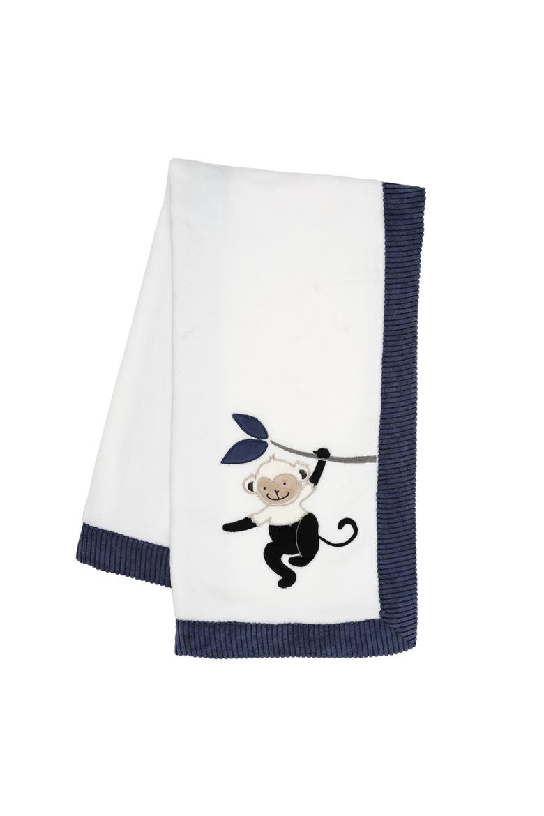 Jungle Party Monkey Soft Fleece Baby Blanket, Main, color, White