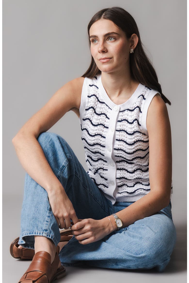 Organic Button Front Sweater Tank, Alternate, color, Navy Wiggle