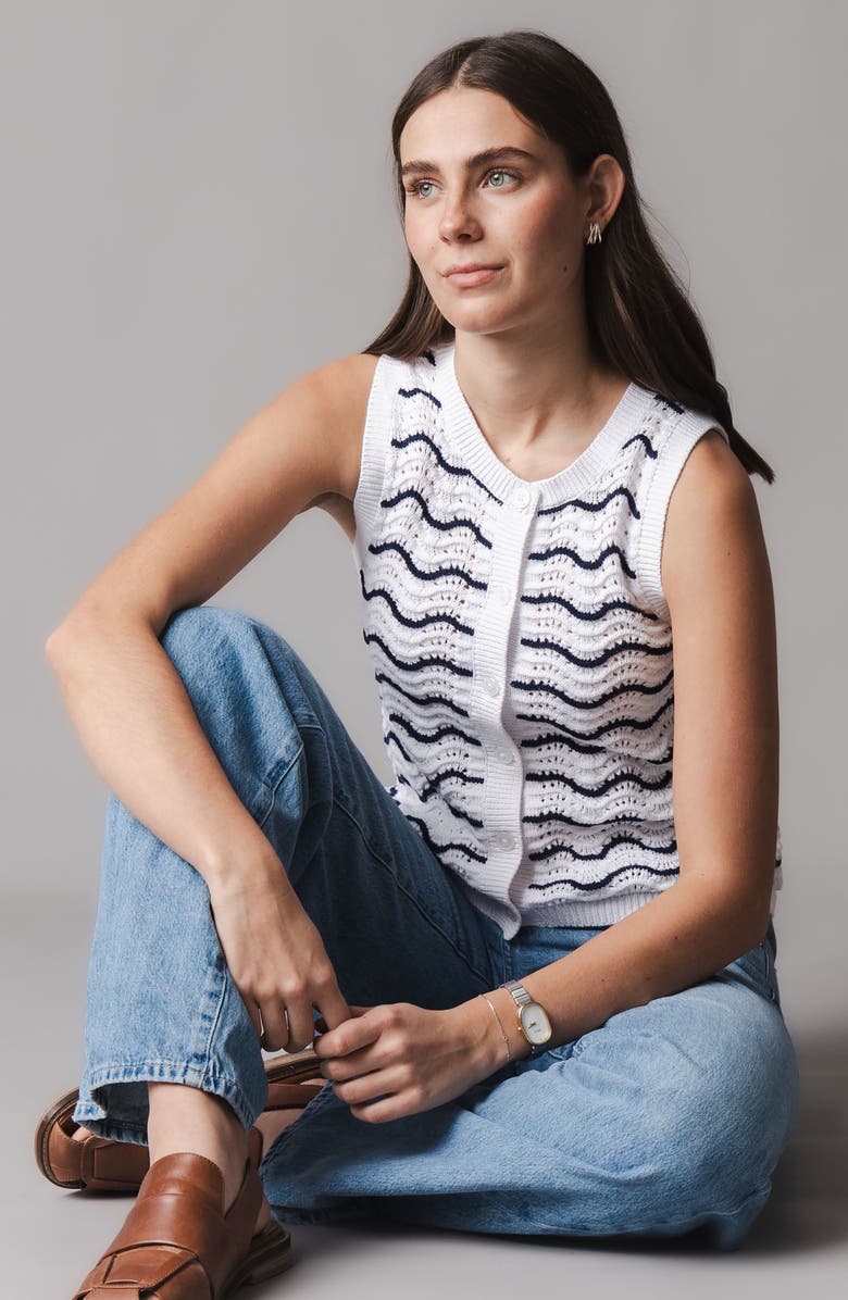 Hope & Henry Organic Button Front Sweater Tank, Alternate, color, Navy Wiggle